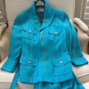 Lourdes Chavez Turquoise 3 piece suit haute couture size 6 jacket skirt pants